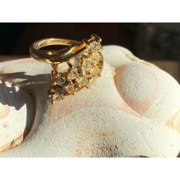 Vintage Abstract Gold & Diamond CZ Ring 1960s 70s ~ Eye-catching & SO Unique! - Picture 5 of 6